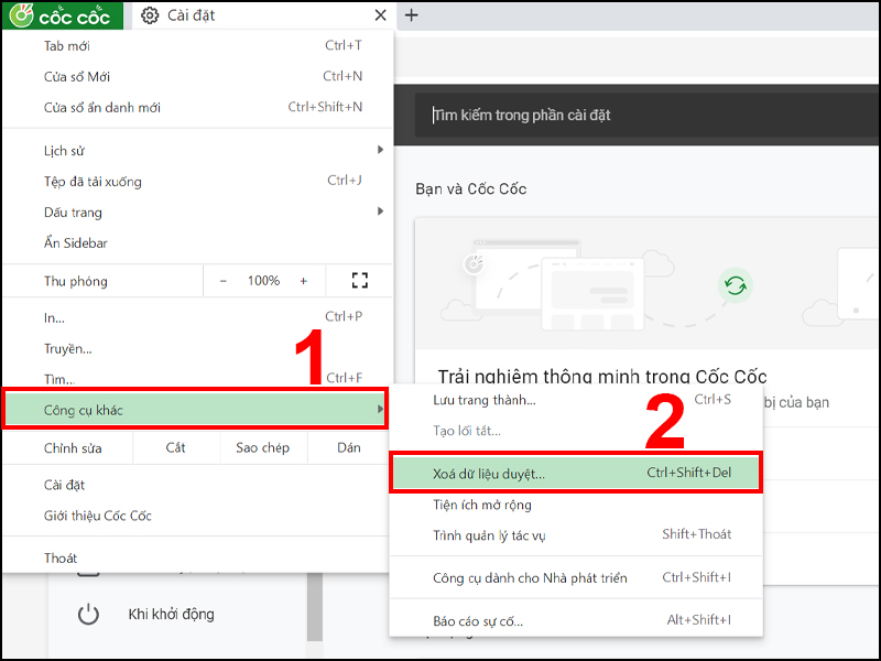 Hướng dẫn xóa cache trình duyệt Cốc Cốc