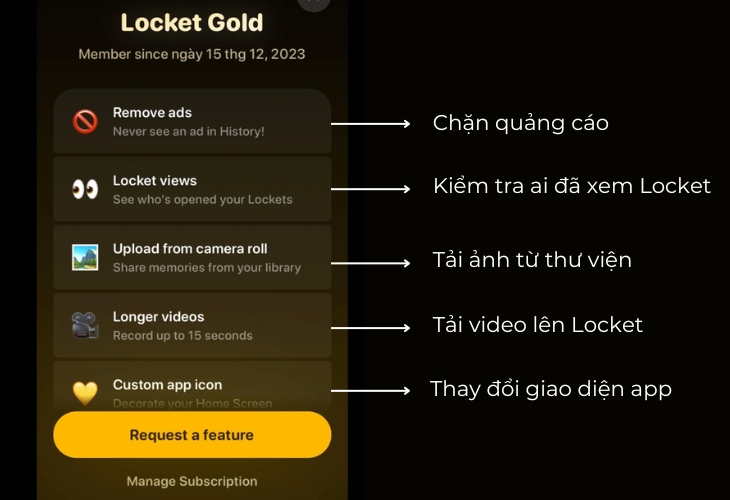 Những tính năng trên gói Locket Gold 